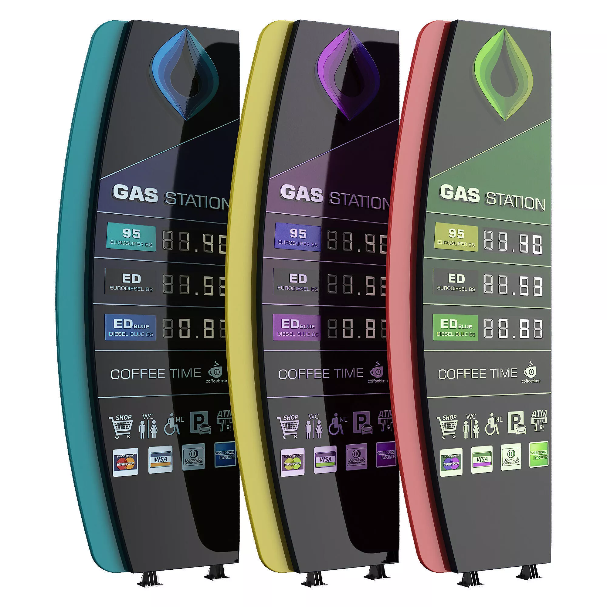 Gas station price sign Low-poly 3D model