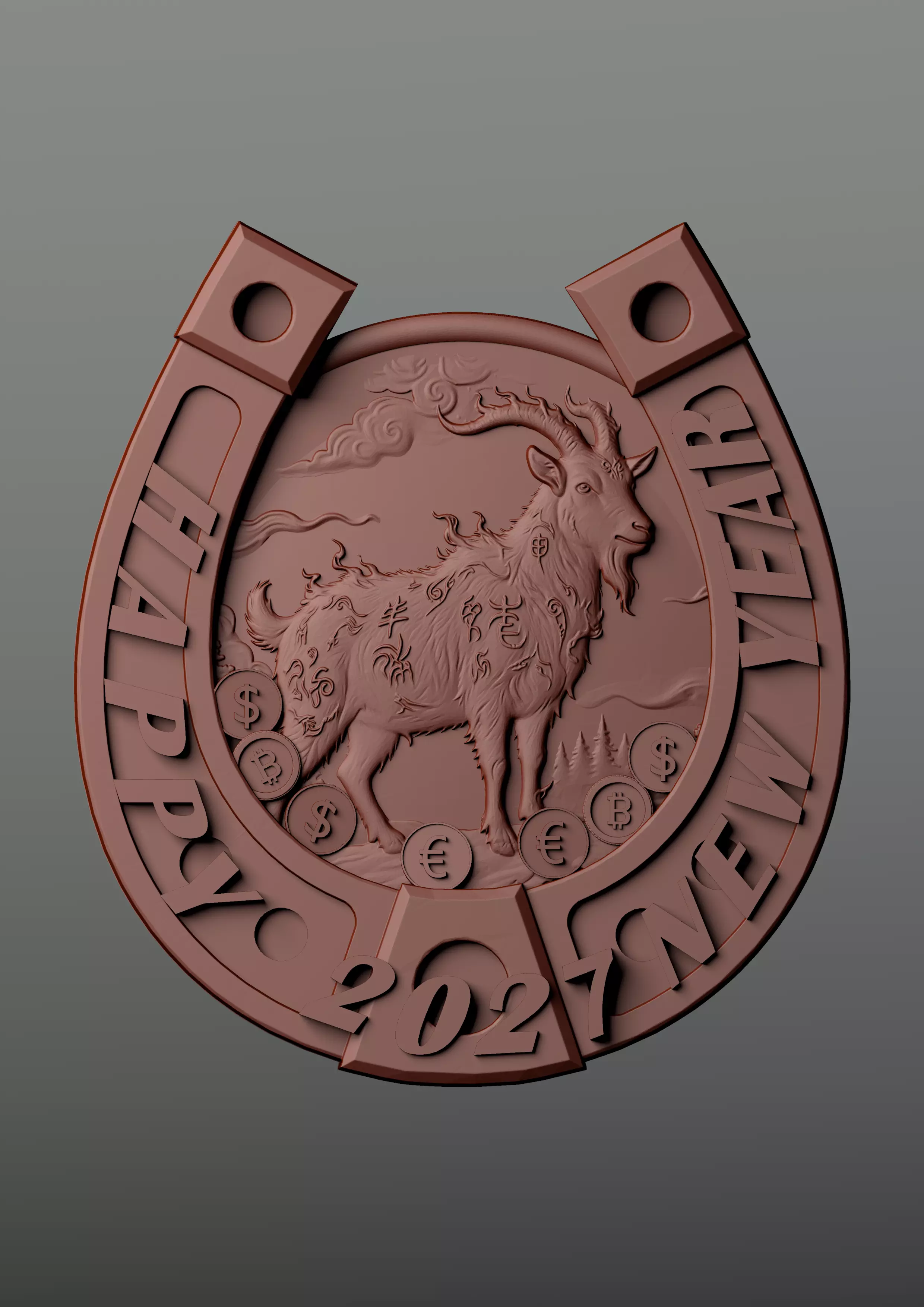A fiery goat in a horseshoe is a symbol of the New Year 2027 3D print model