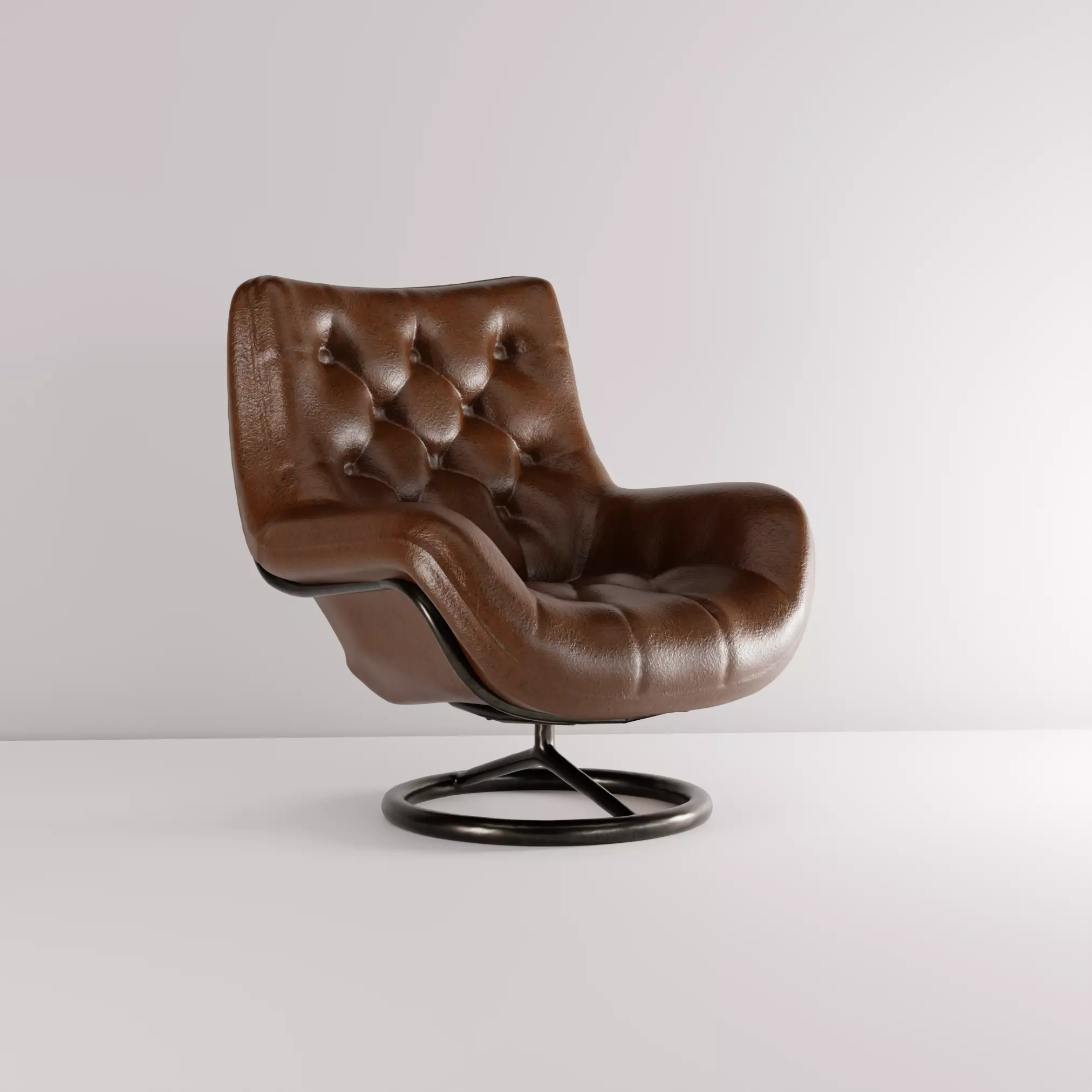 Mid-Century Modern Tufted Leather Lounge Chair 3D model