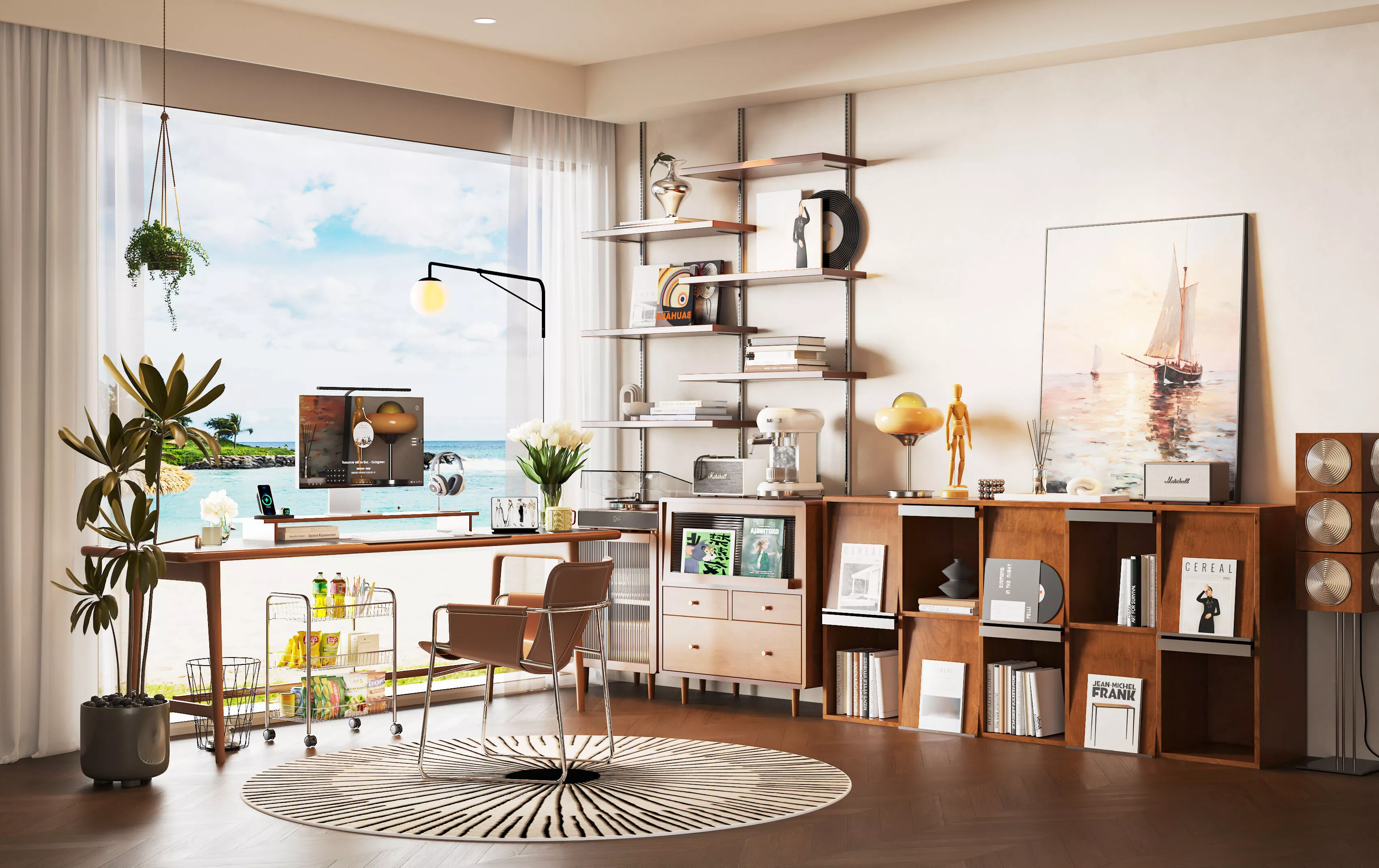 Wooden Wind Sea View Study Room 3D model