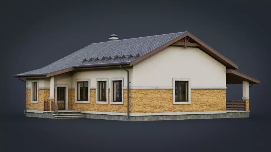 Game-Ready Modern Brick Cottage House 3D Model Low-poly 3D model