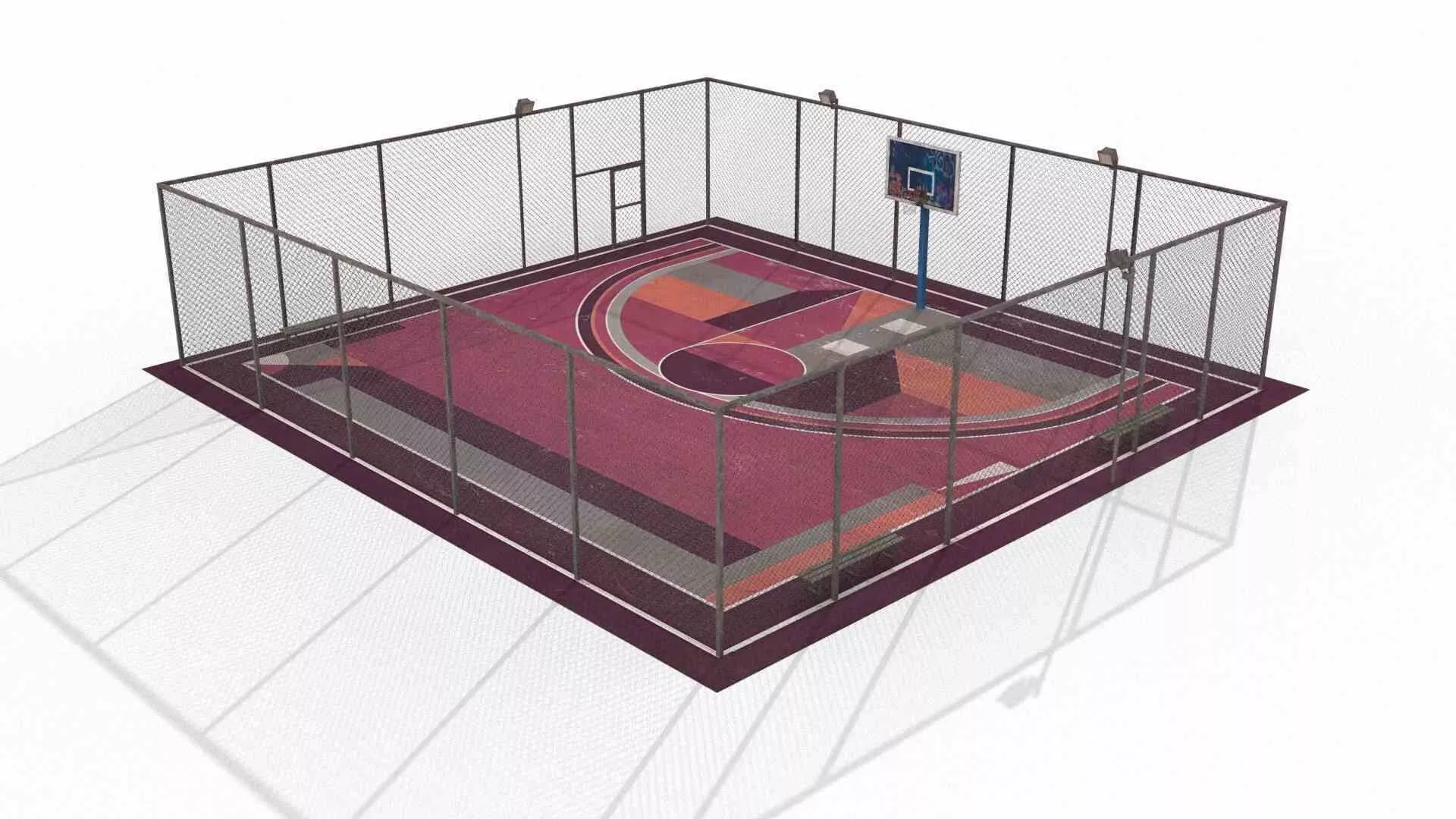 Urban outdoor half basketball court Low-poly 3D model