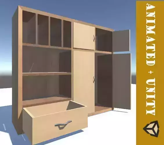 Closet wooden cabinet with drawers and shelves Low-poly 3D model