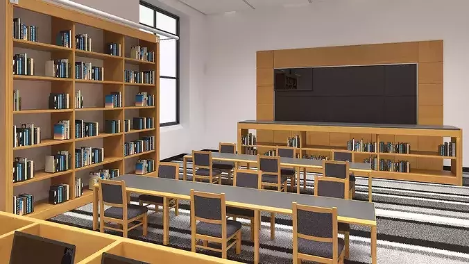 School Library Interior 3D model 2