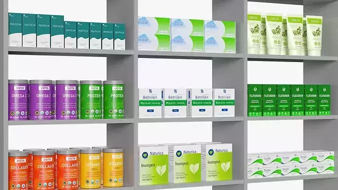 Storage Unit with Pharmacy Products 3D model 7