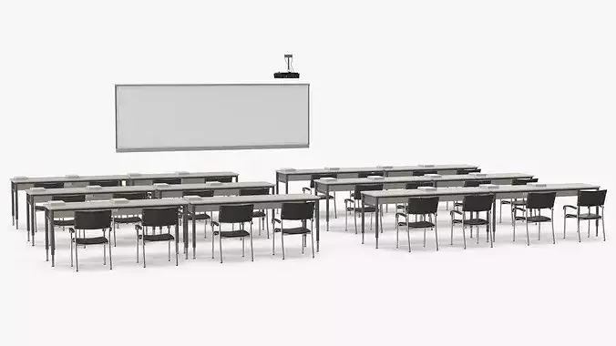 Classroom with Desks and Chairs 3D model