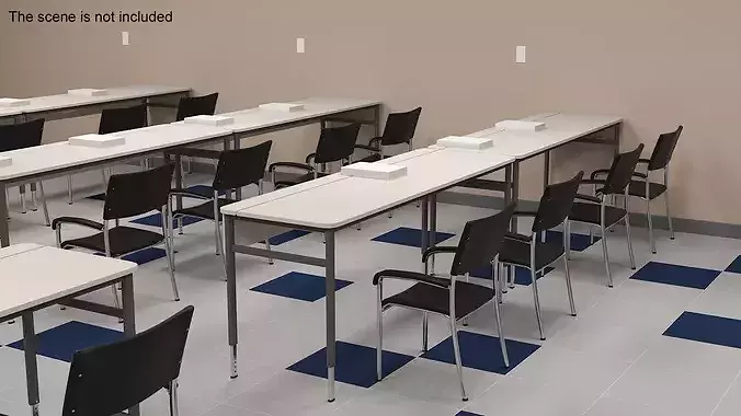 Classroom with Desks and Chairs 3D model 5