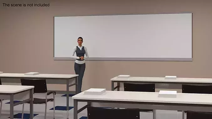 Classroom with Desks and Chairs 3D model 3