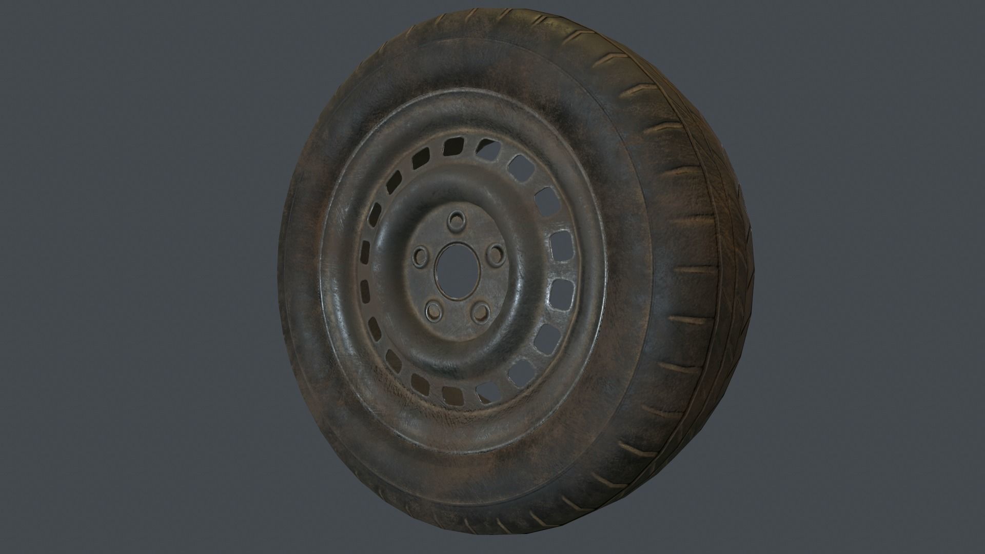 Rubber Tire With Rim PBR Game Ready Low-poly 3D model_10