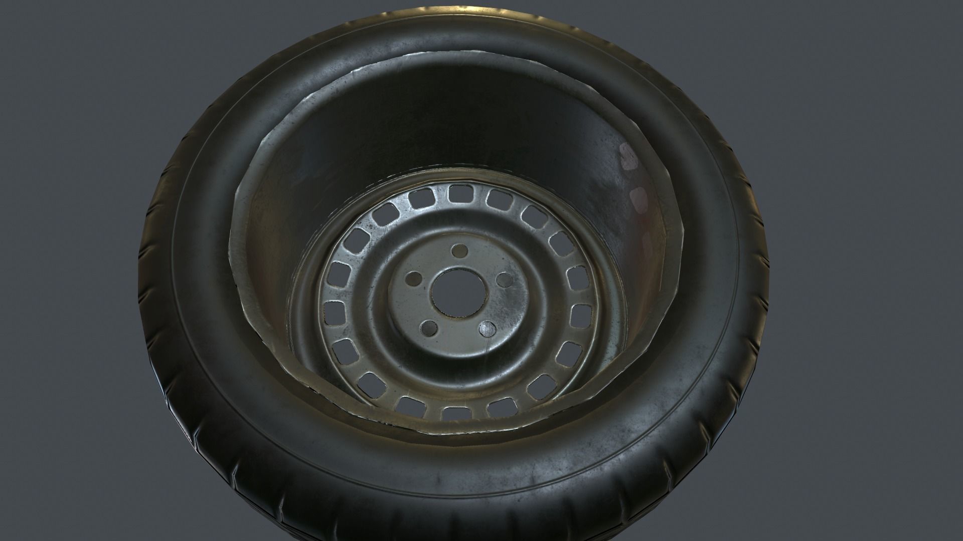 Rubber Tire With Rim PBR Game Ready Low-poly 3D model_4