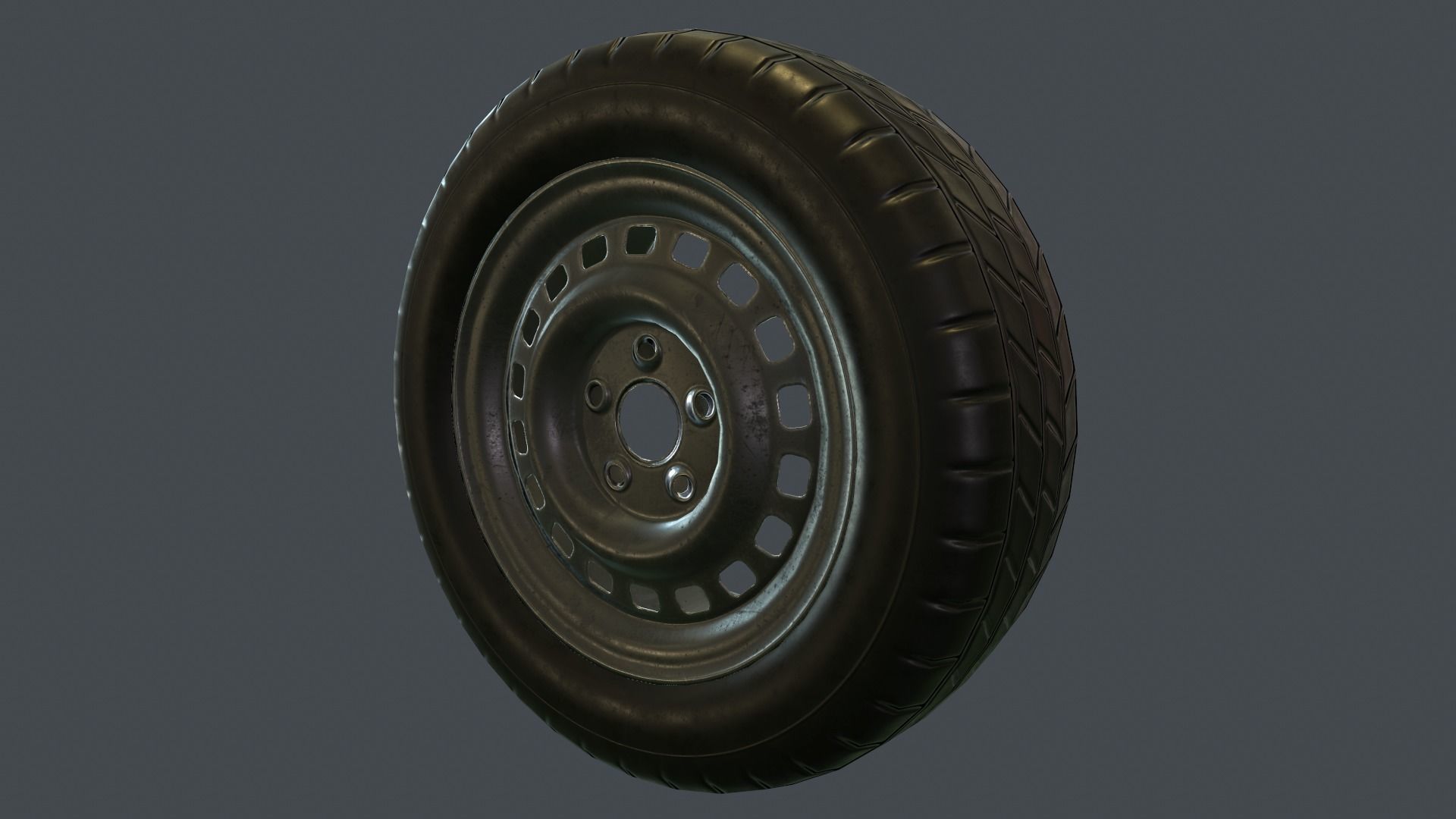 Rubber Tire With Rim PBR Game Ready Low-poly 3D model_1