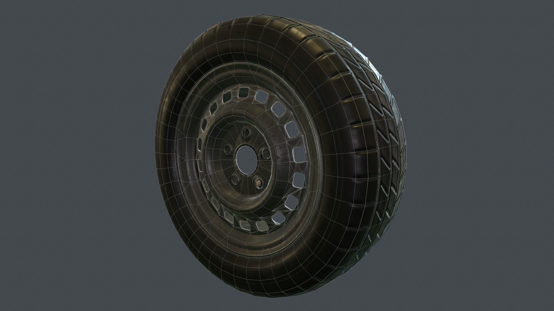 Rubber Tire With Rim PBR Game Ready Low-poly 3D model_11