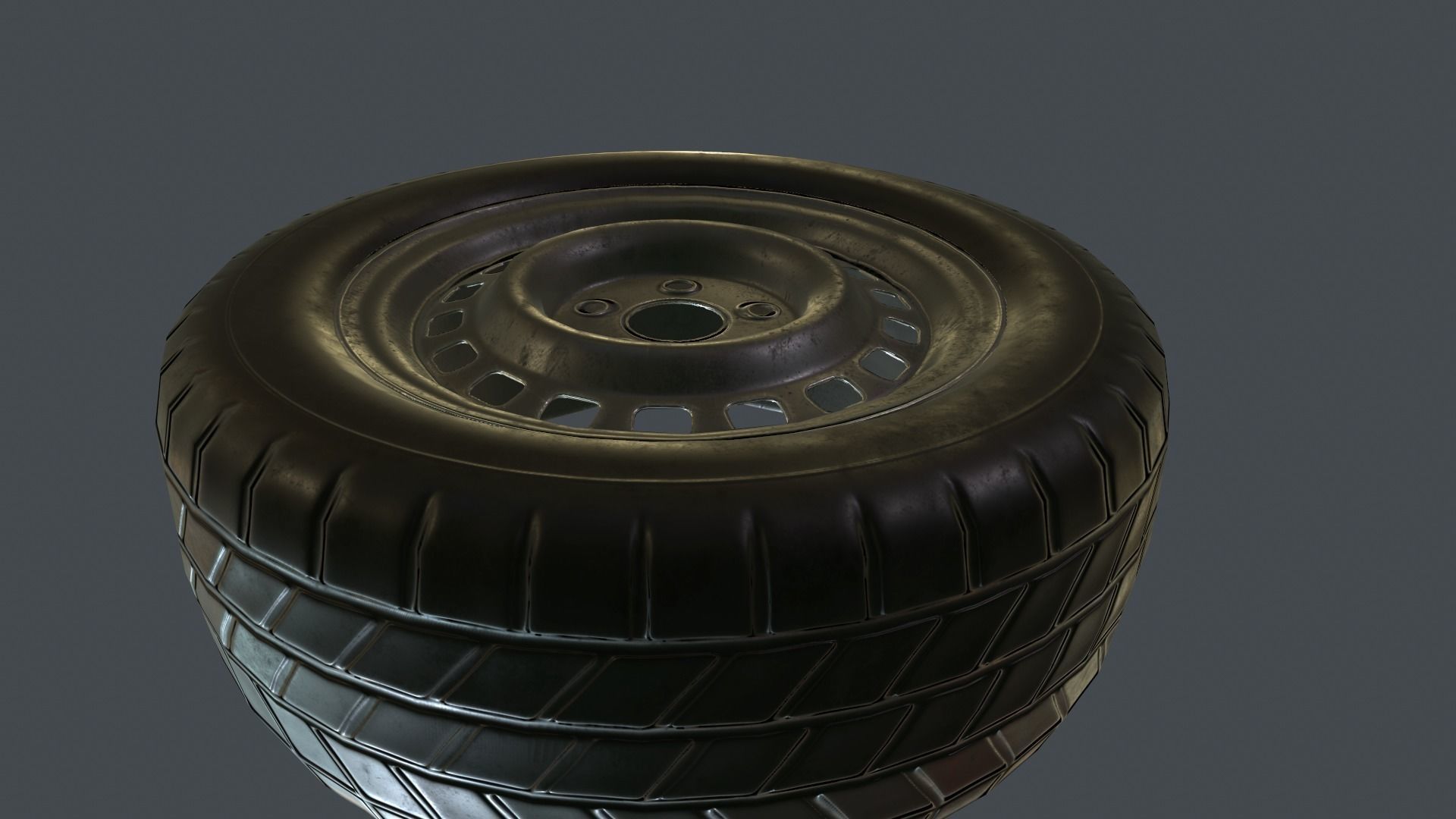 Rubber Tire With Rim PBR Game Ready Low-poly 3D model_3