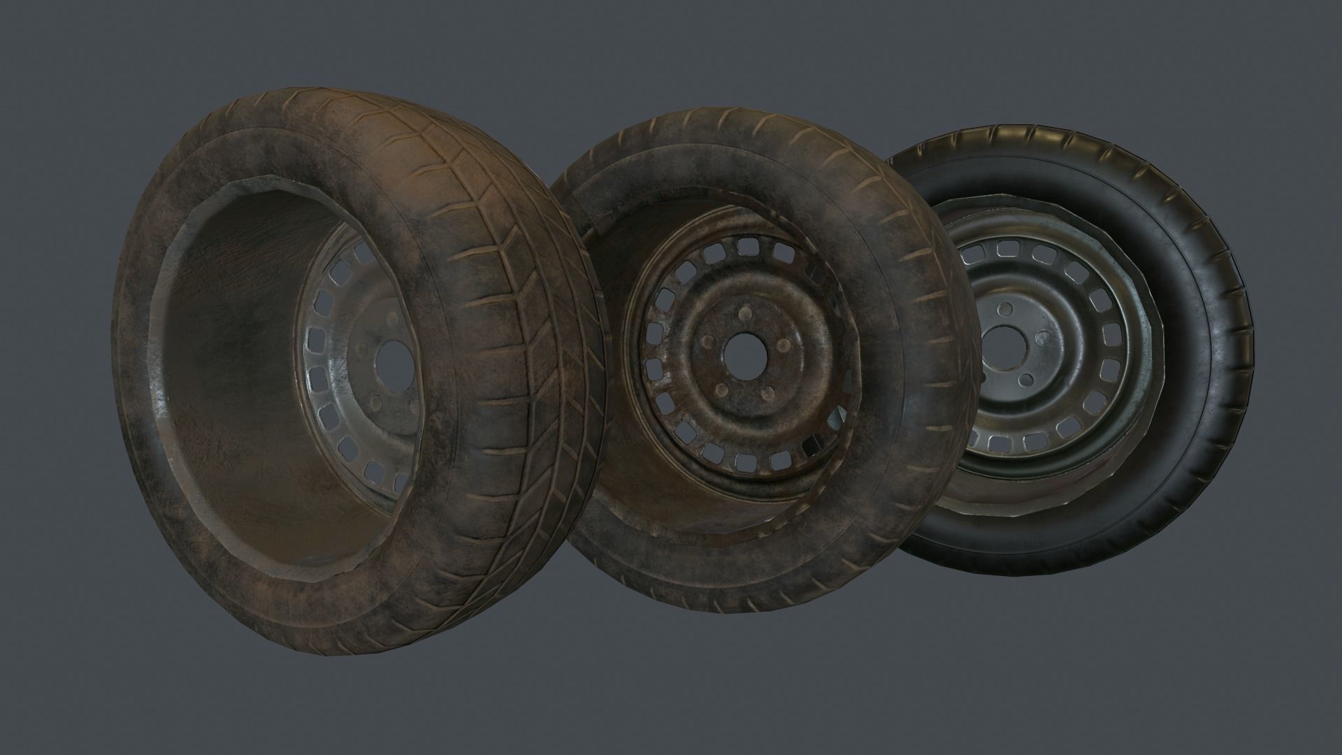 Rubber Tire With Rim PBR Game Ready Low-poly 3D model_7