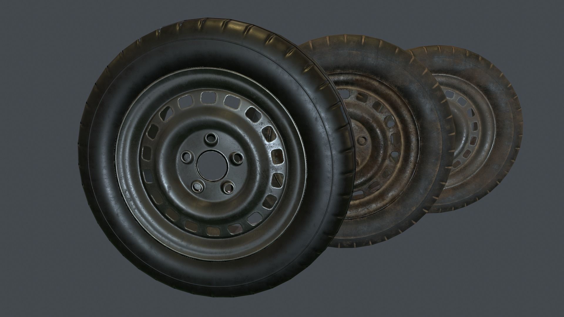 Rubber Tire With Rim PBR Game Ready Low-poly 3D model_0