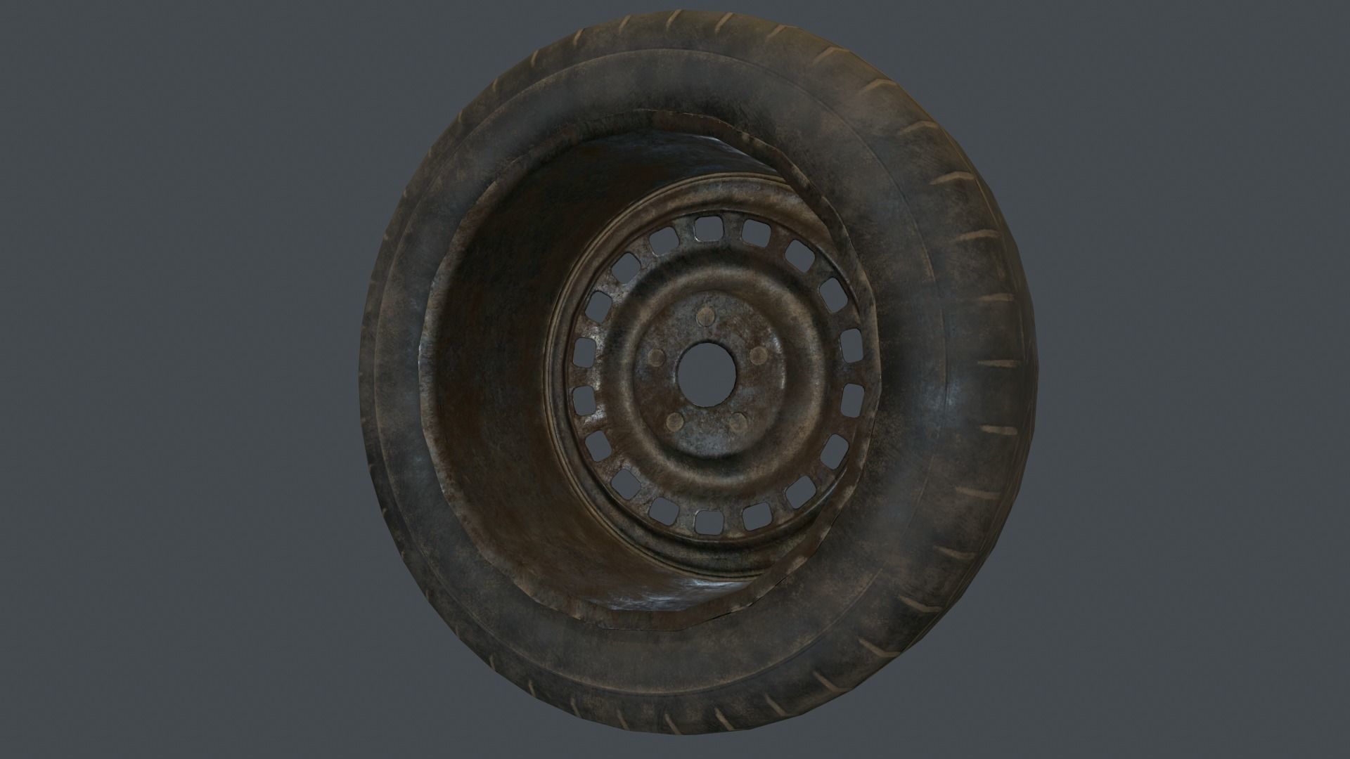Rubber Tire With Rim PBR Game Ready Low-poly 3D model_9