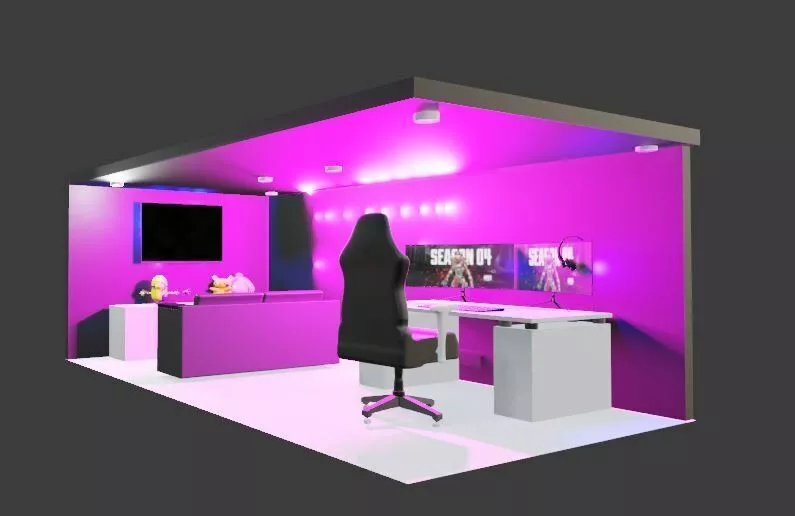 Modern Neon Pink Gaming Room and Streaming Setup Low-poly 3D model