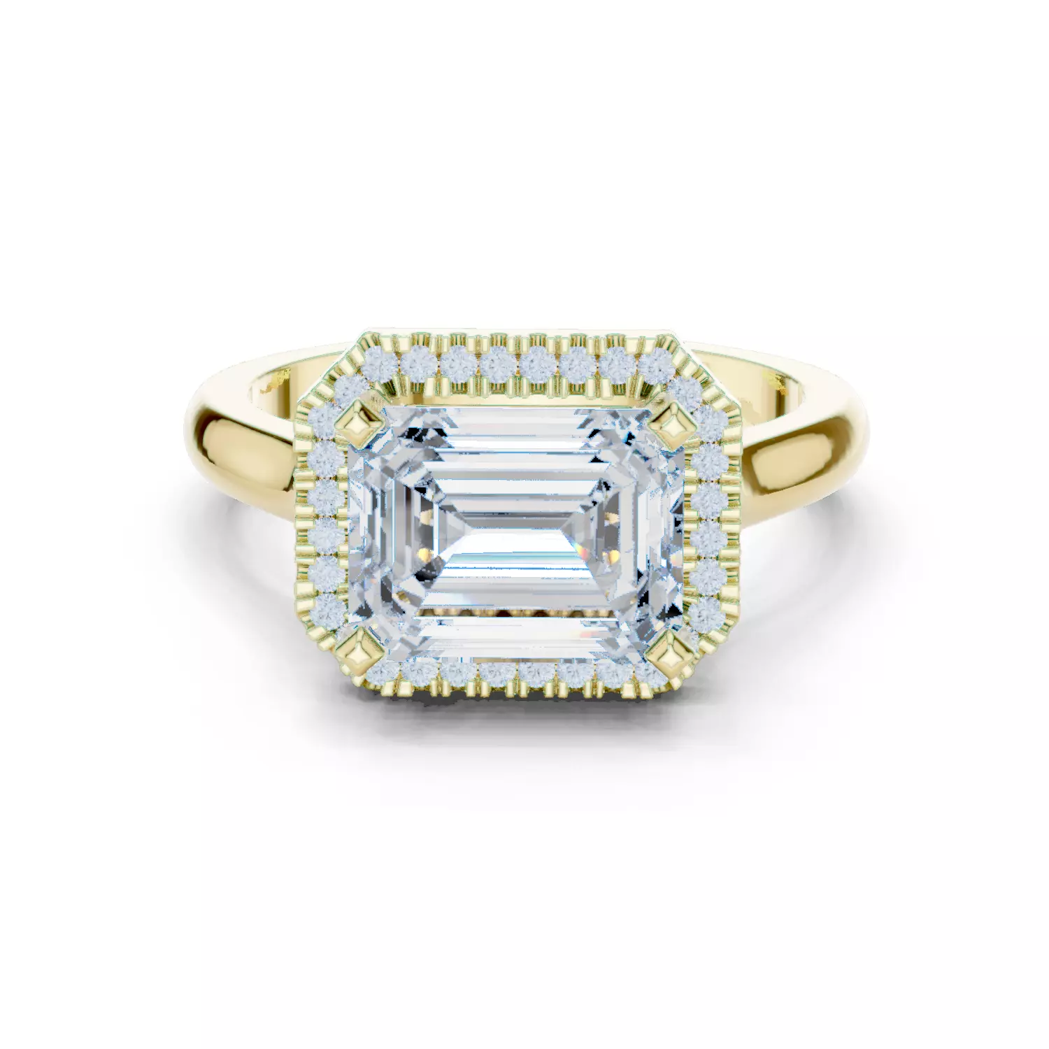 Emerald Cut Hidden Diamond Engagement Ring 3D print model