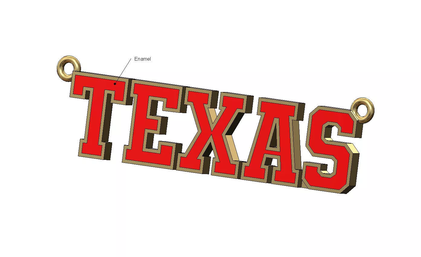 Enamel Texas name pendant and charm 3D print model