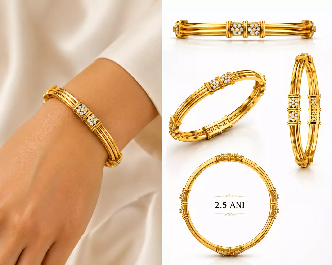 Premium Diamond Gold Bangle 18KT Jewelry 3D Model 3D print model