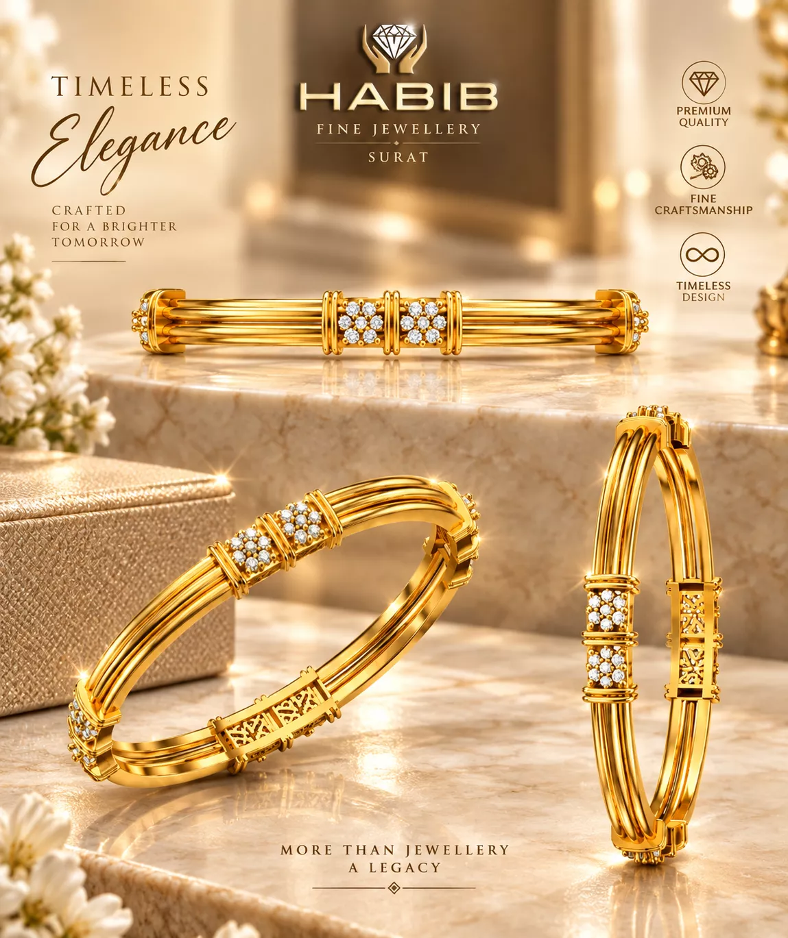 18K Yellow Gold Diamond Bangle 3D Model 3D print model