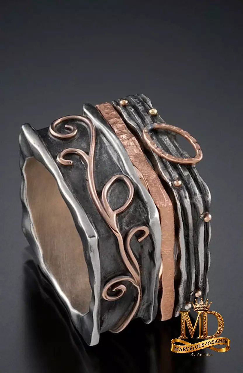 Rustic Mixed Metal Spinner Ring 3D print model