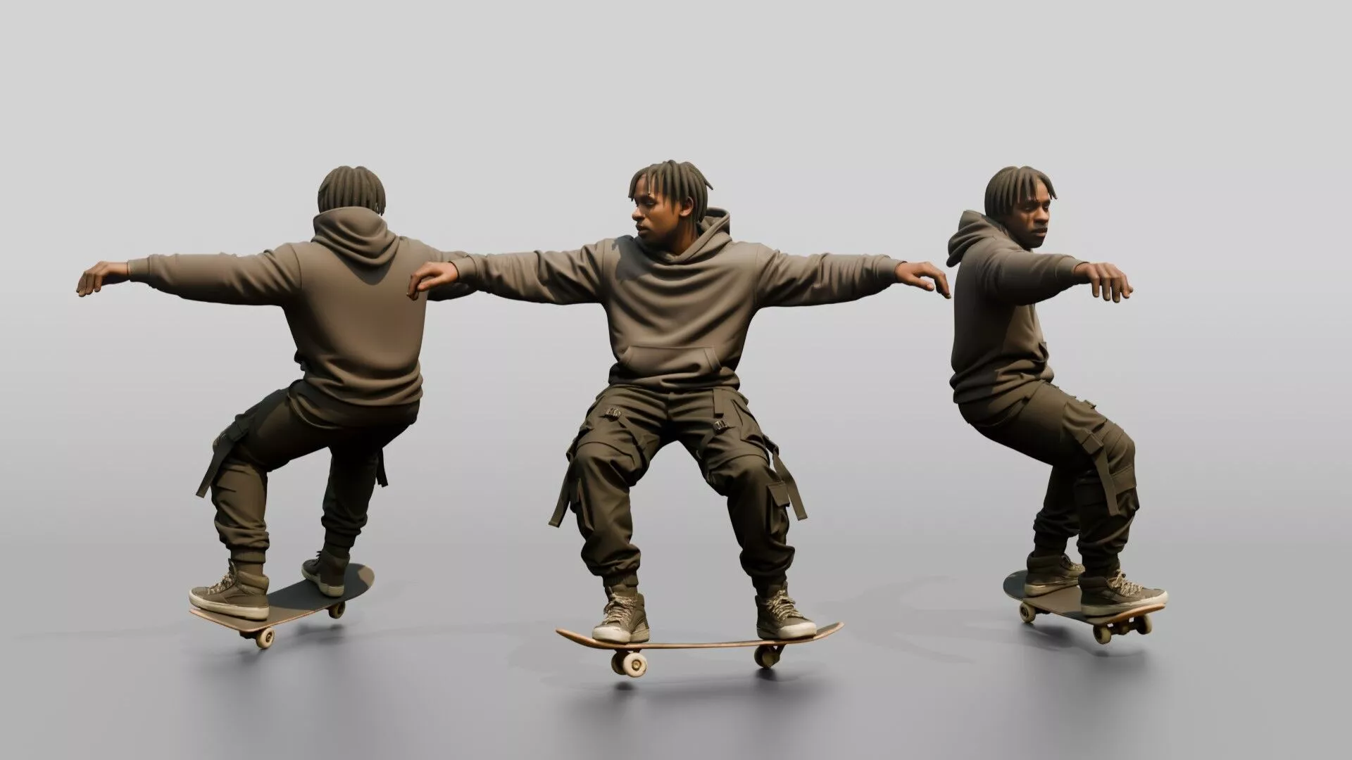 Skateboarder Man Balancing Trick Pose 3D model