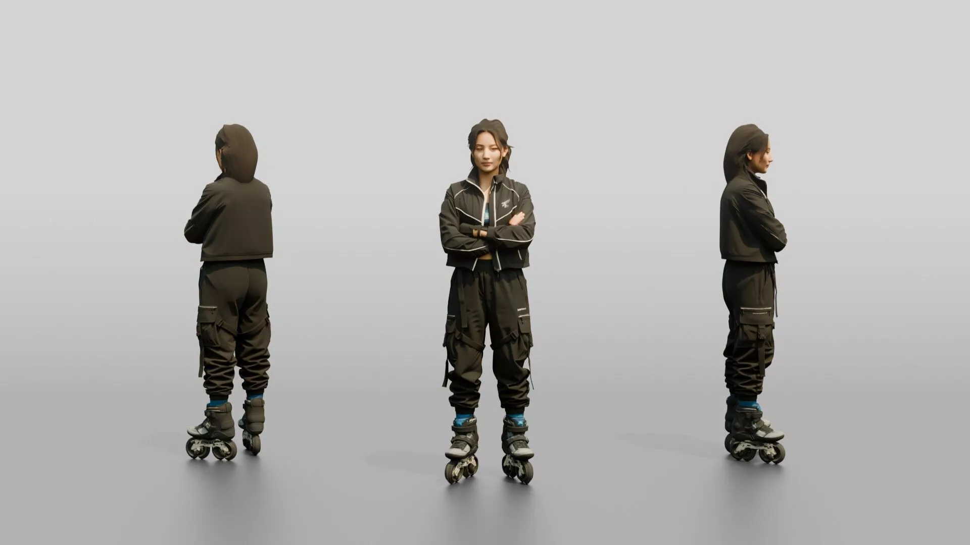 Inline Skater Woman in Cropped Jacket 3D model