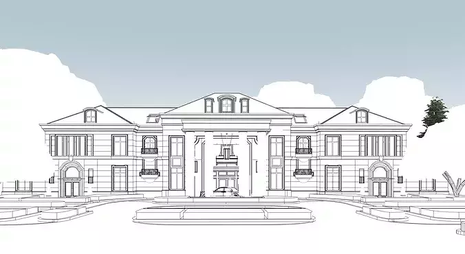 Neoclassical Luxury Mansion Villa Estate with Courtyard pool 3D model 5
