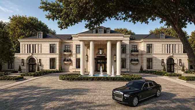 Neoclassical Luxury Mansion Villa Estate with Courtyard pool 3D model