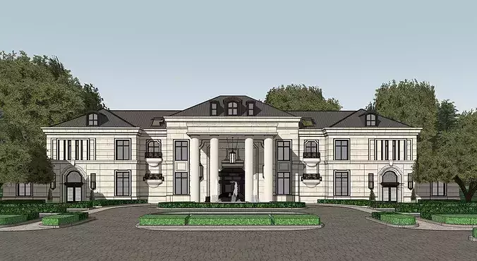 Neoclassical Luxury Mansion Villa Estate with Courtyard pool 3D model 4