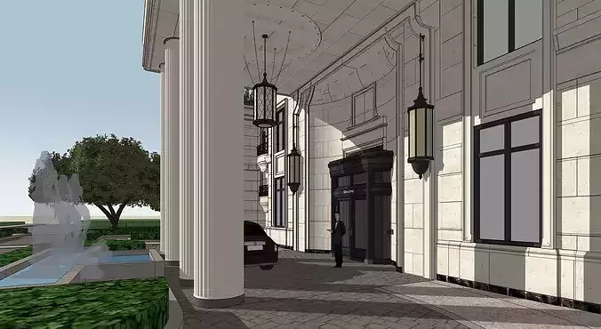 Neoclassical Luxury Mansion Villa Estate with Courtyard pool 3D model 7