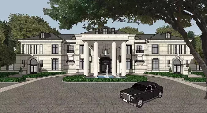 Neoclassical Luxury Mansion Villa Estate with Courtyard pool 3D model 2