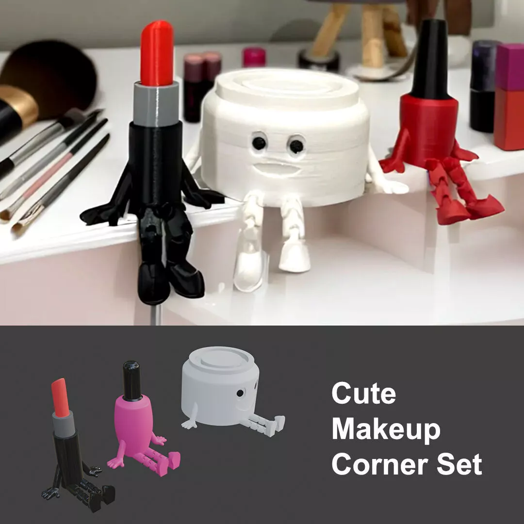Cute Makeup Corner Set Lipstick Nail Polish and Cream Jar 3D print model