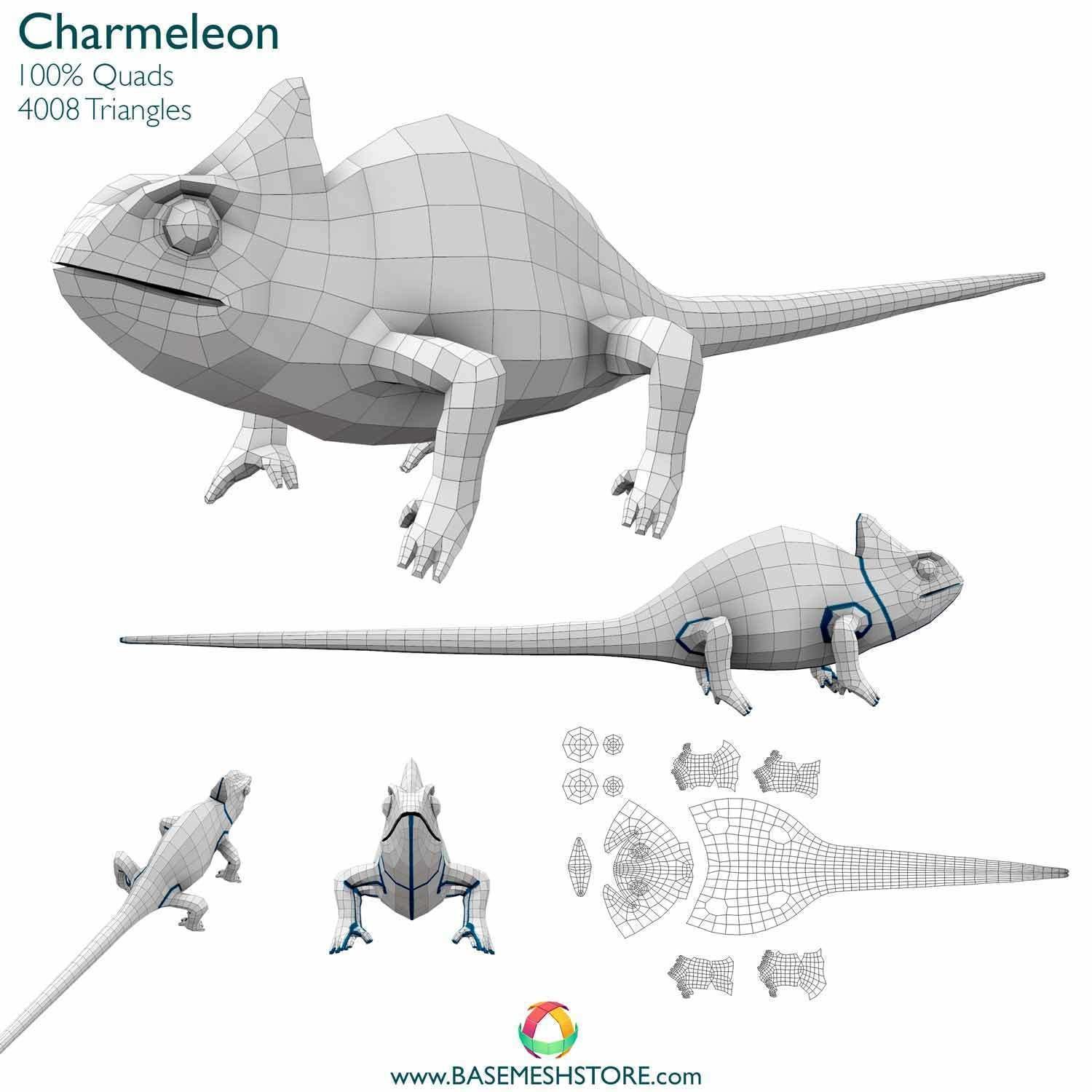 32 Animals Base Meshes Low-poly 3D model_3