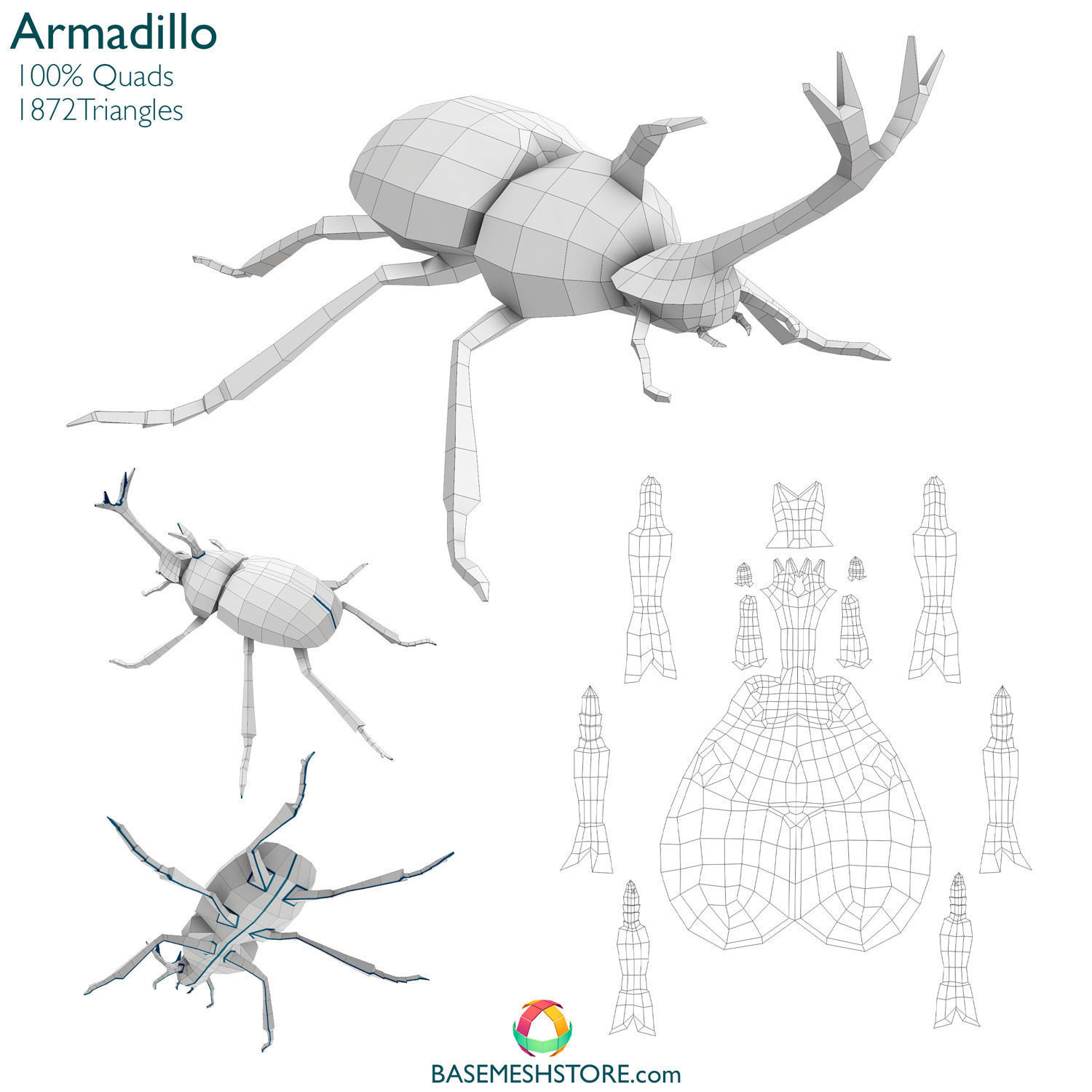 32 Animals Base Meshes Low-poly 3D model_4