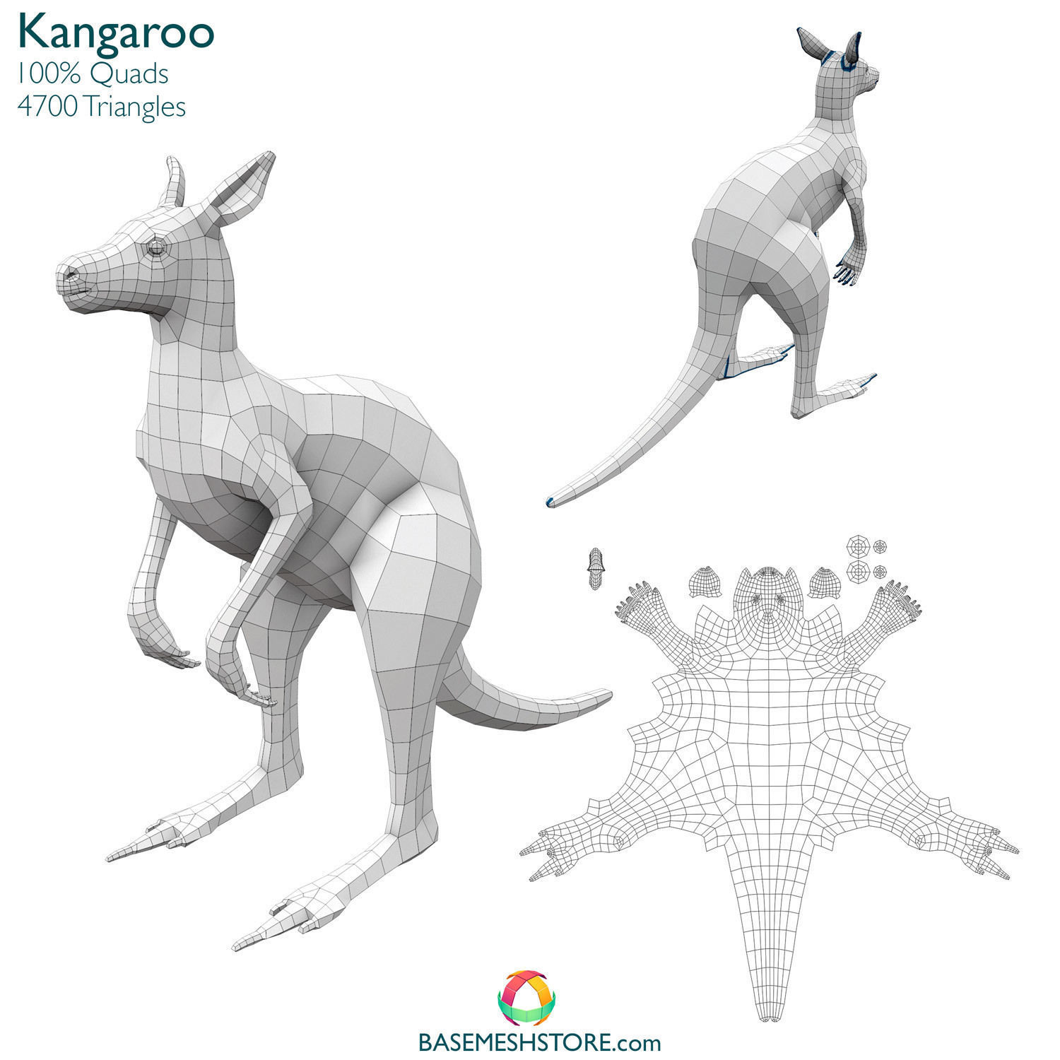 32 Animals Base Meshes Low-poly 3D model_13