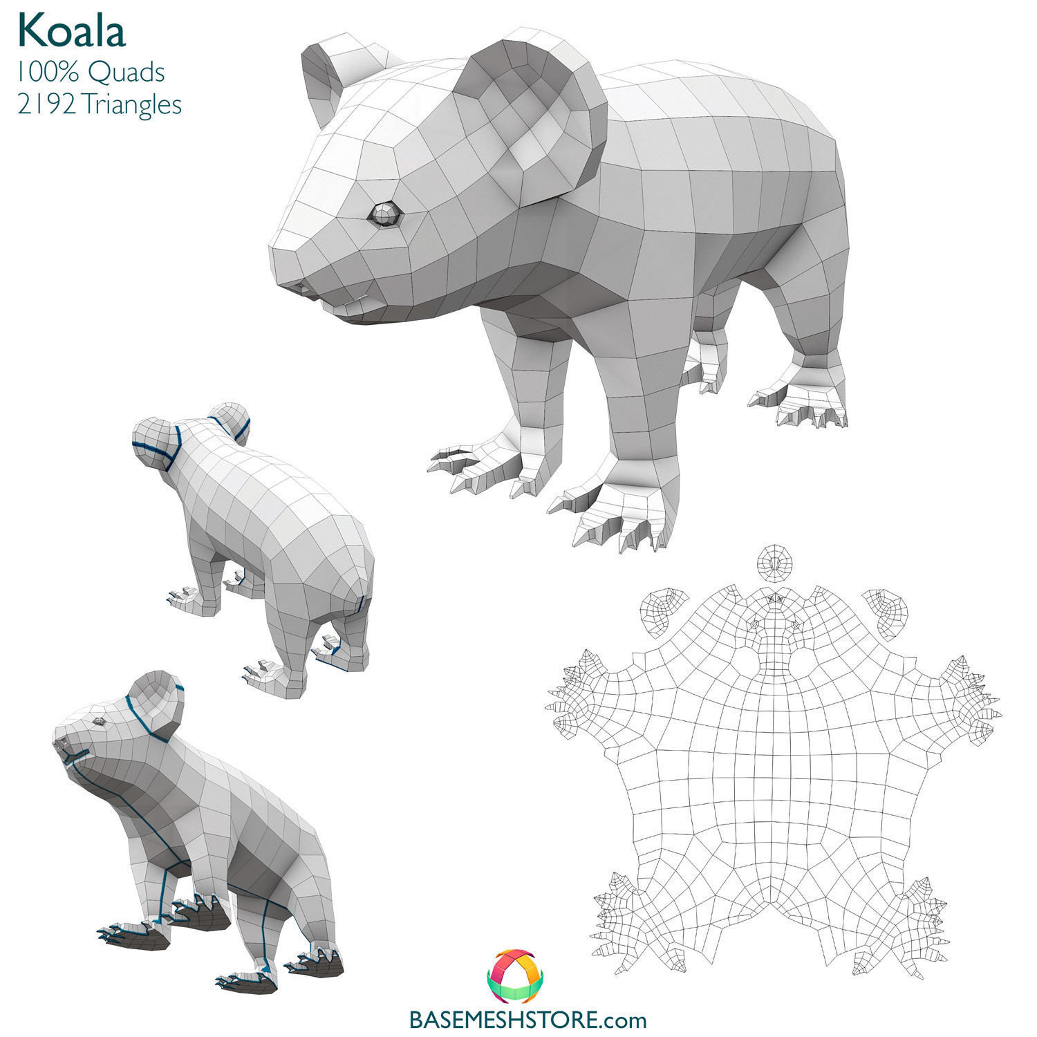 32 Animals Base Meshes Low-poly 3D model_20