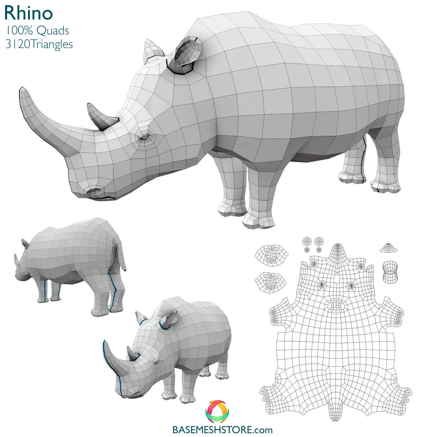 32 Animals Base Meshes Low-poly 3D model_12