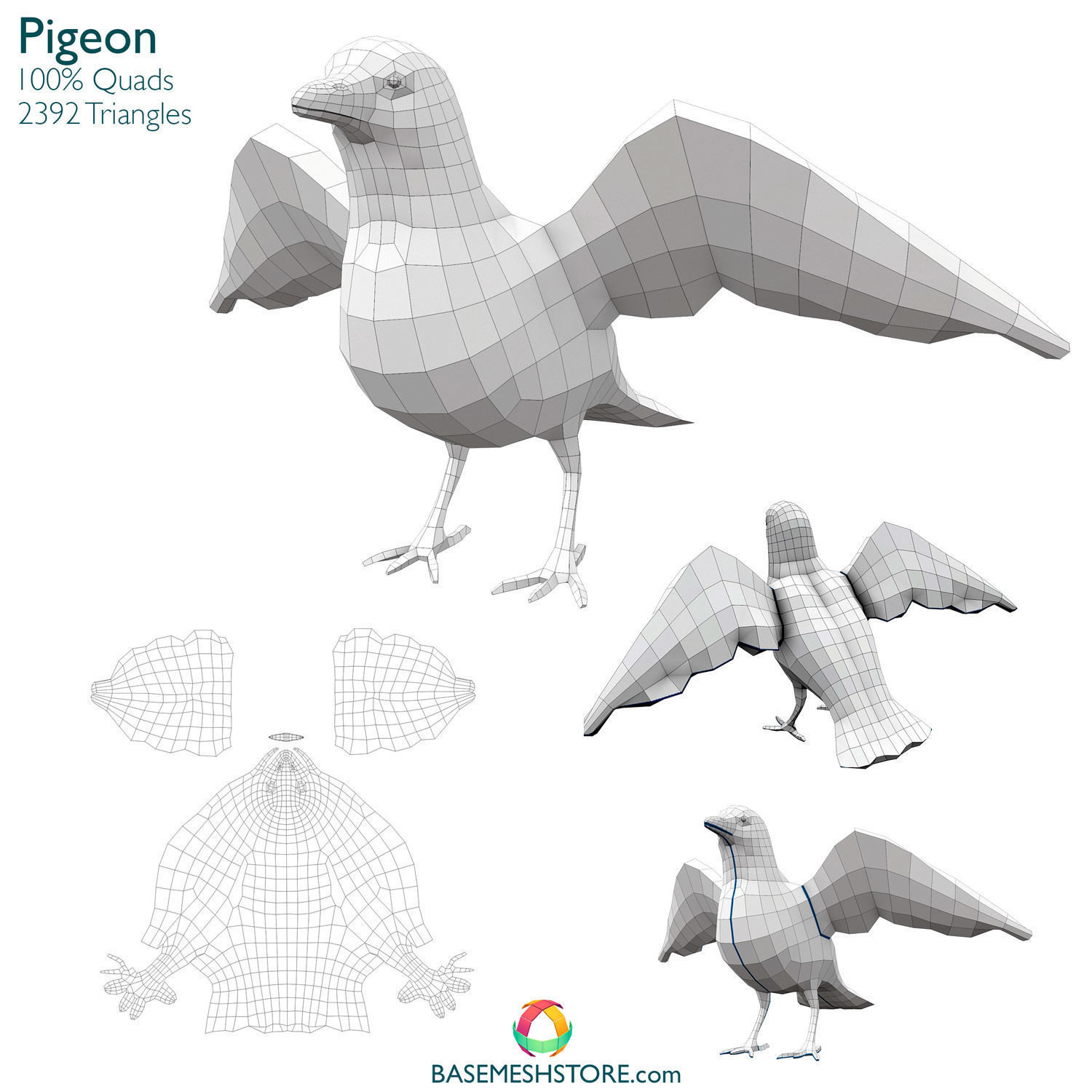 32 Animals Base Meshes Low-poly 3D model_21