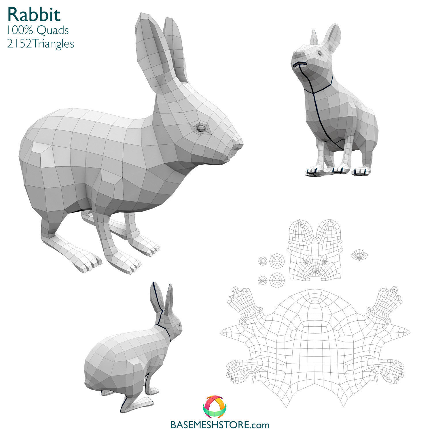 32 Animals Base Meshes Low-poly 3D model_25