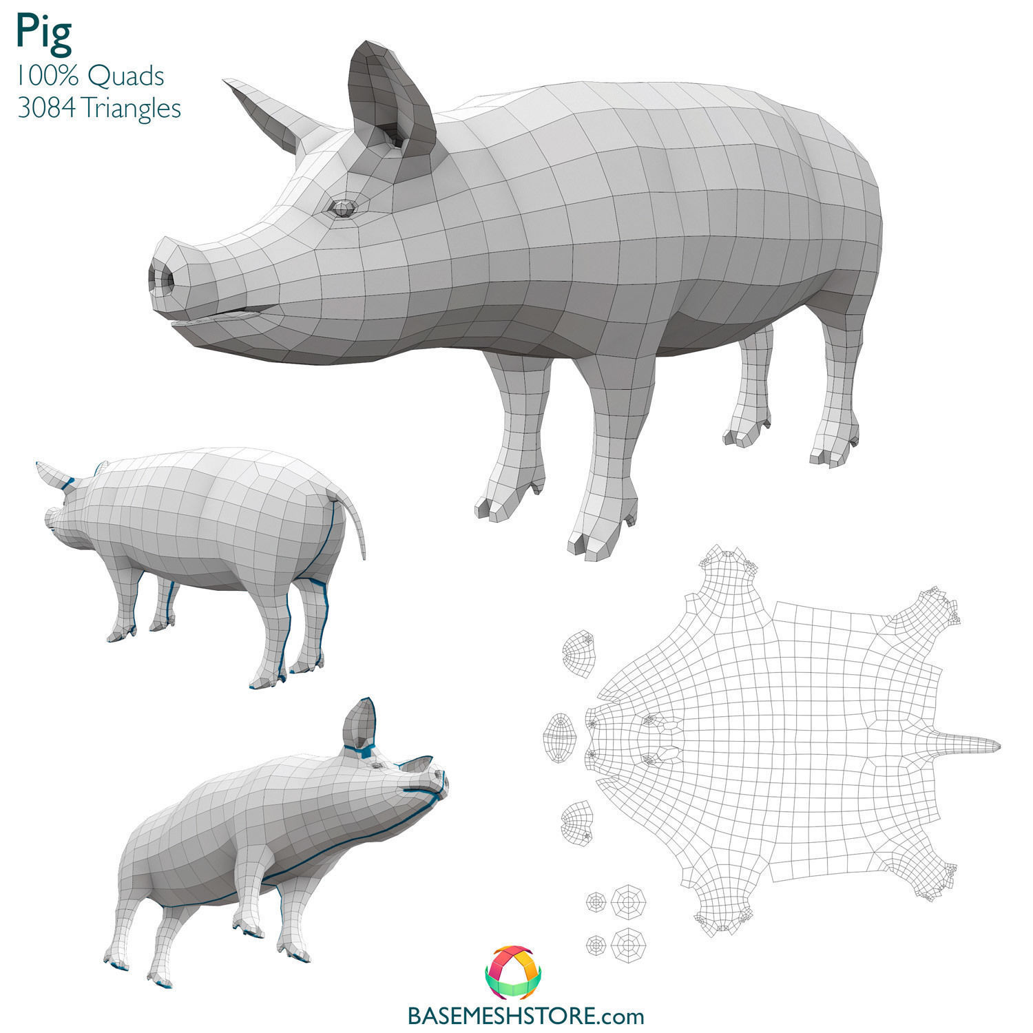32 Animals Base Meshes Low-poly 3D model_31