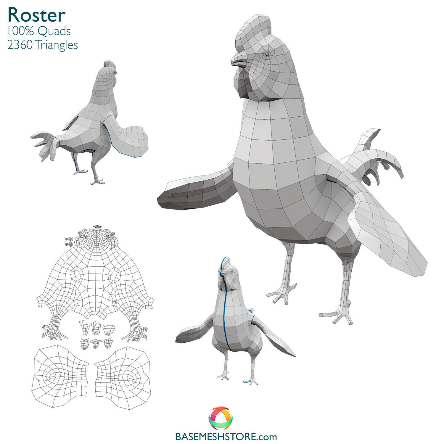 32 Animals Base Meshes Low-poly 3D model_16