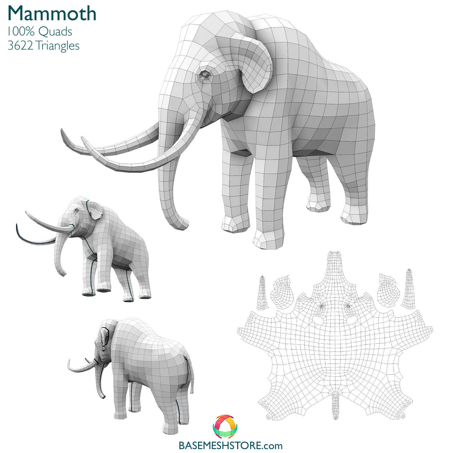 32 Animals Base Meshes Low-poly 3D model_28