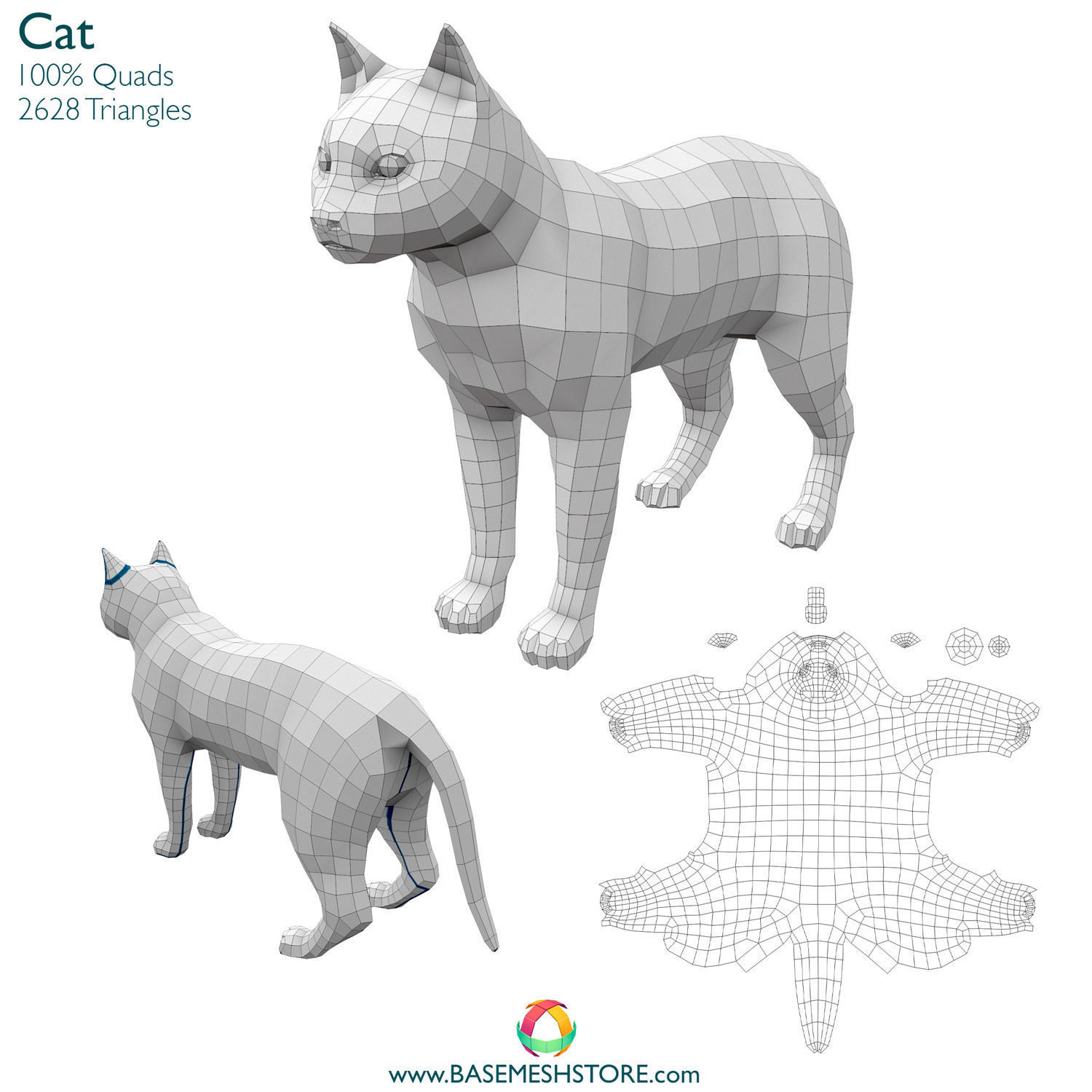 32 Animals Base Meshes Low-poly 3D model_5