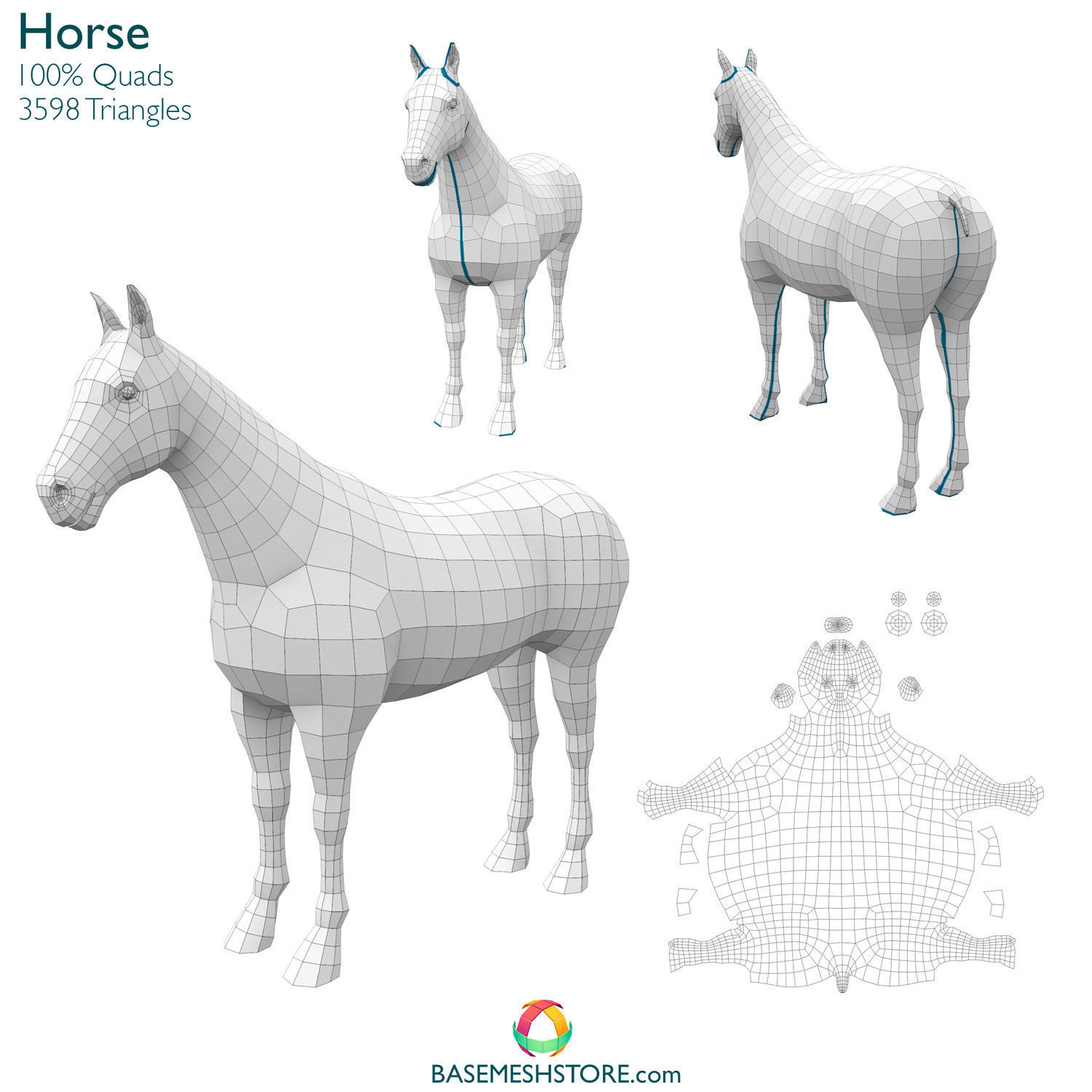 32 Animals Base Meshes Low-poly 3D model_32