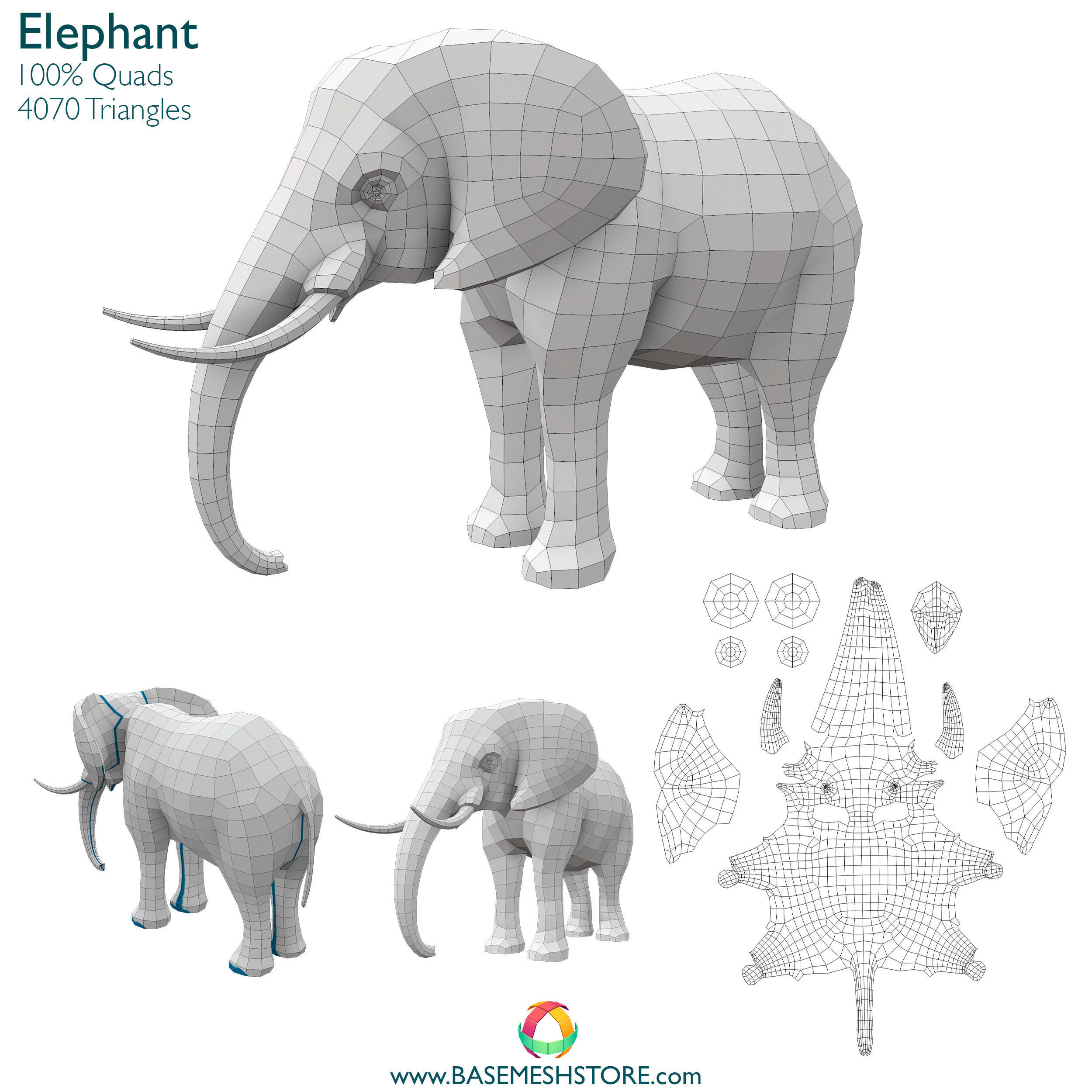 32 Animals Base Meshes Low-poly 3D model_17
