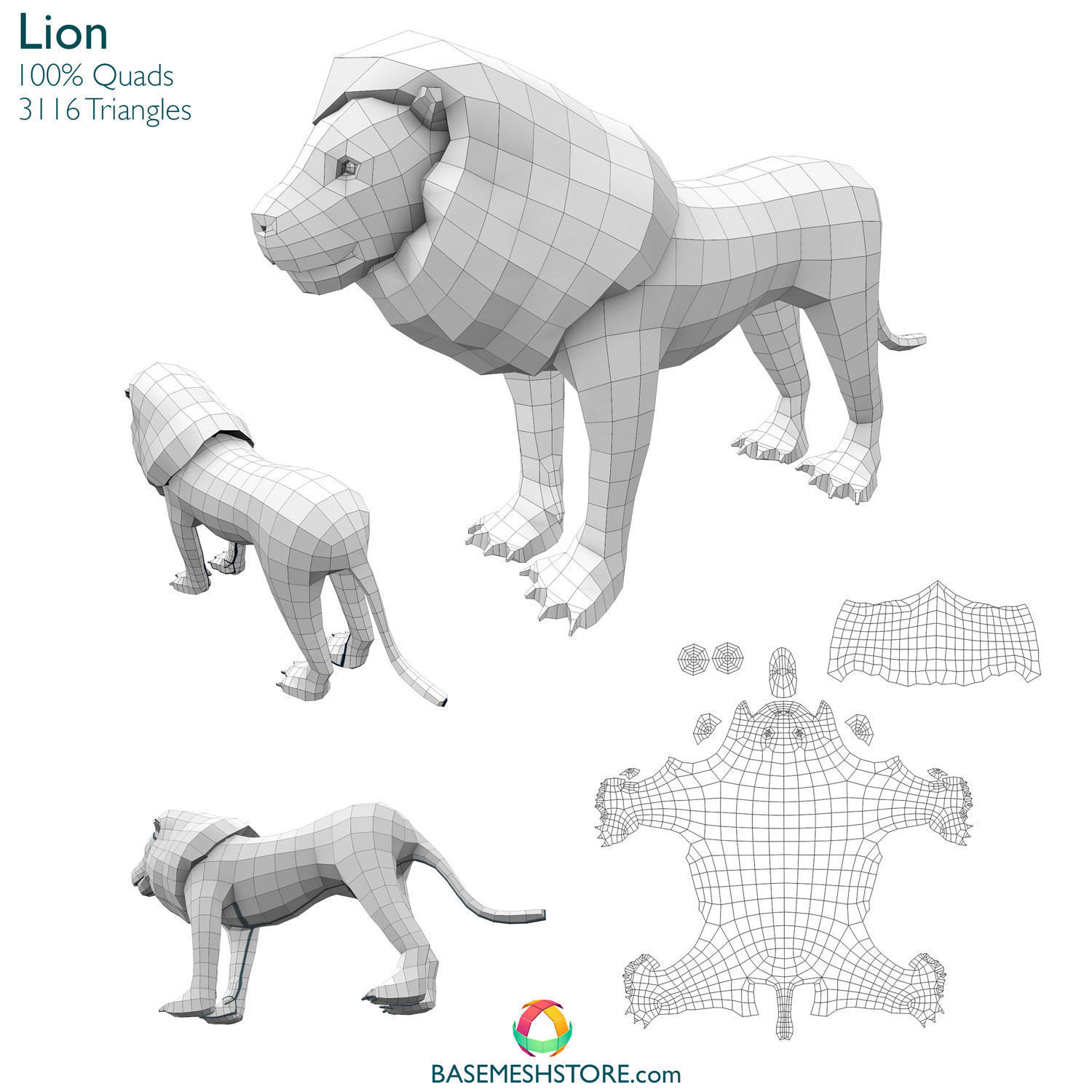 32 Animals Base Meshes Low-poly 3D model_11