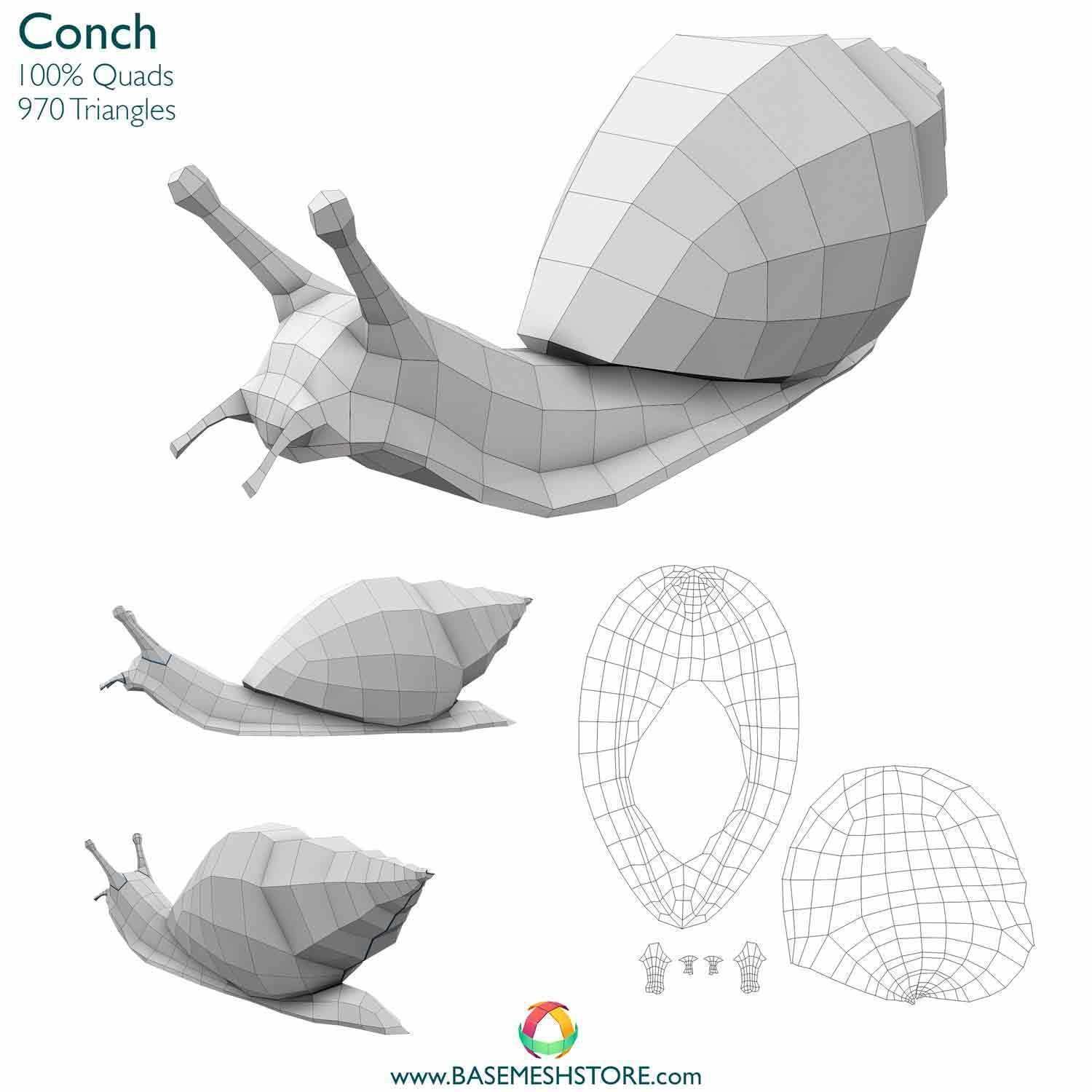 32 Animals Base Meshes Low-poly 3D model_9