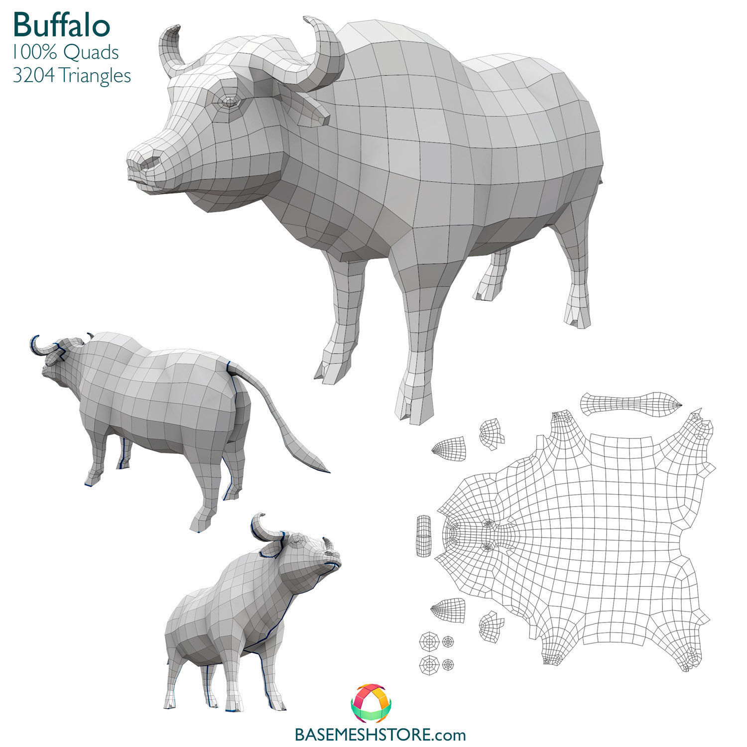 32 Animals Base Meshes Low-poly 3D model_6